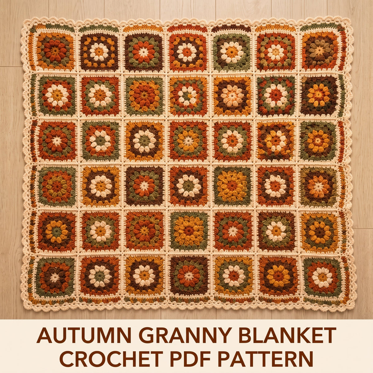 Autumn Flower Granny Square Blanket
