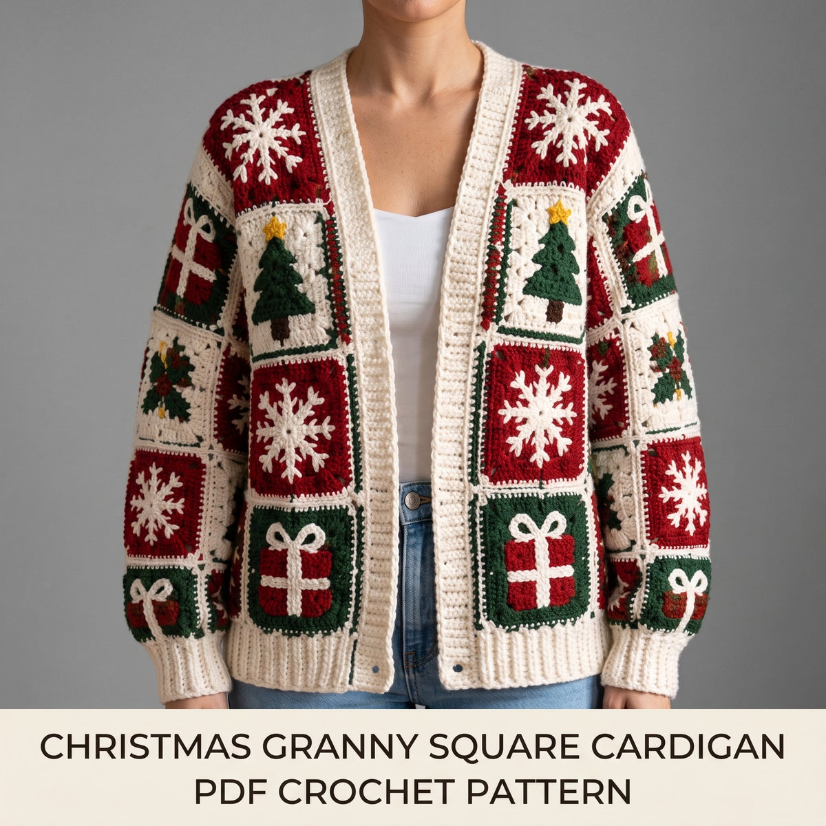 Christmas Granny Square Cardigan Crochet Pattern — example project 1