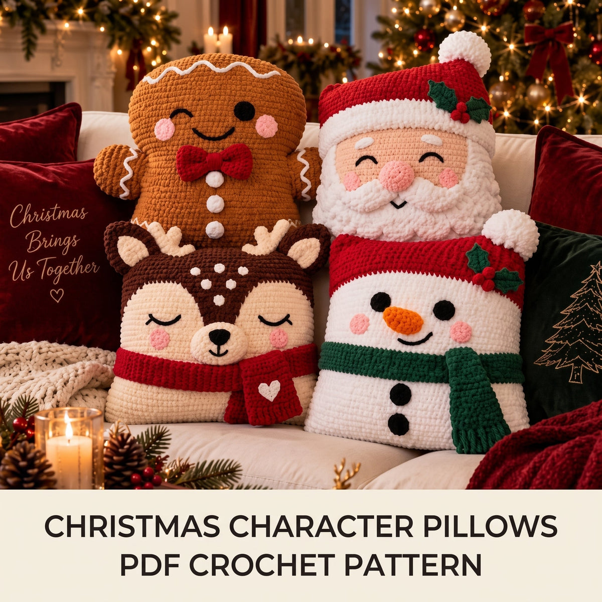 4 in 1 Christmas Character Pillow Crochet Pattern — example project 1