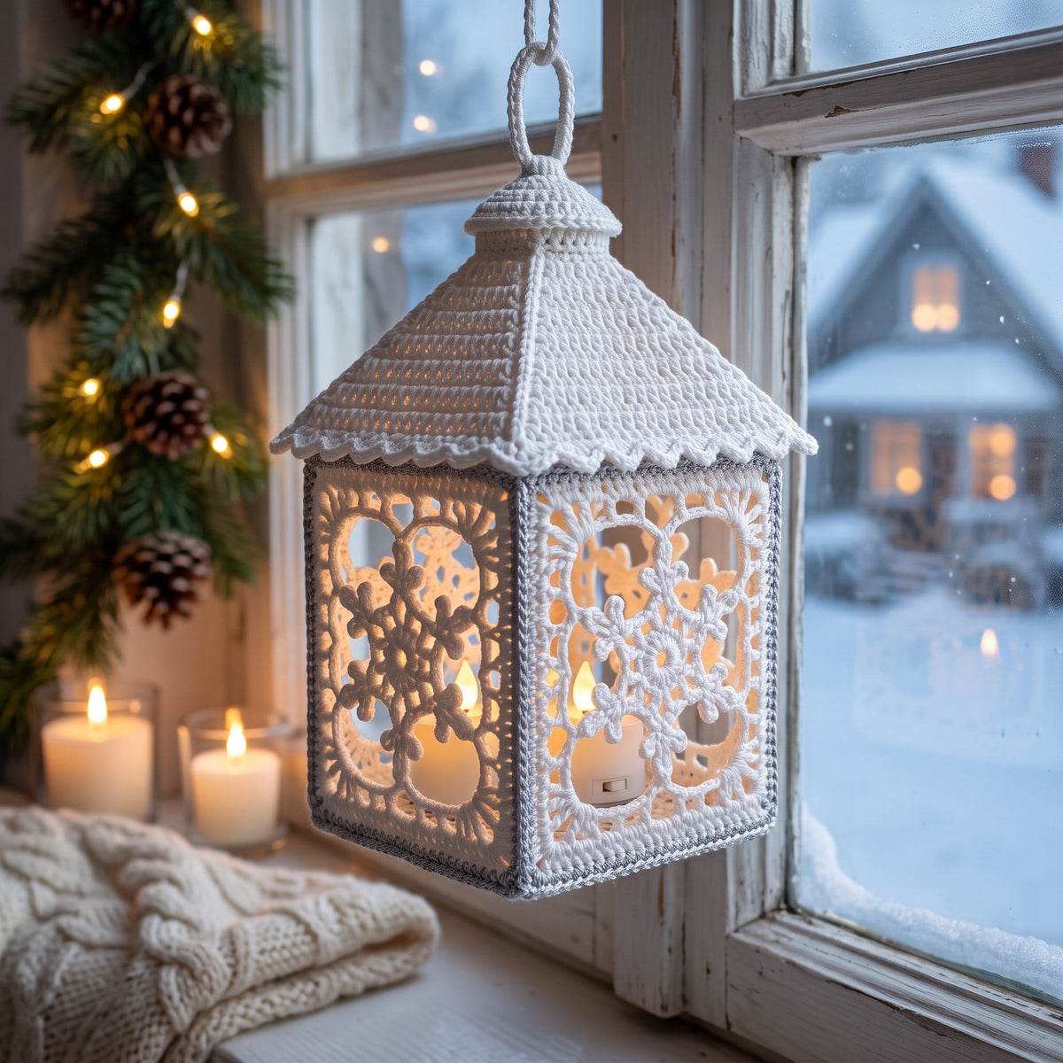 Snowflake Lace Crochet Lantern Pattern — example project 2