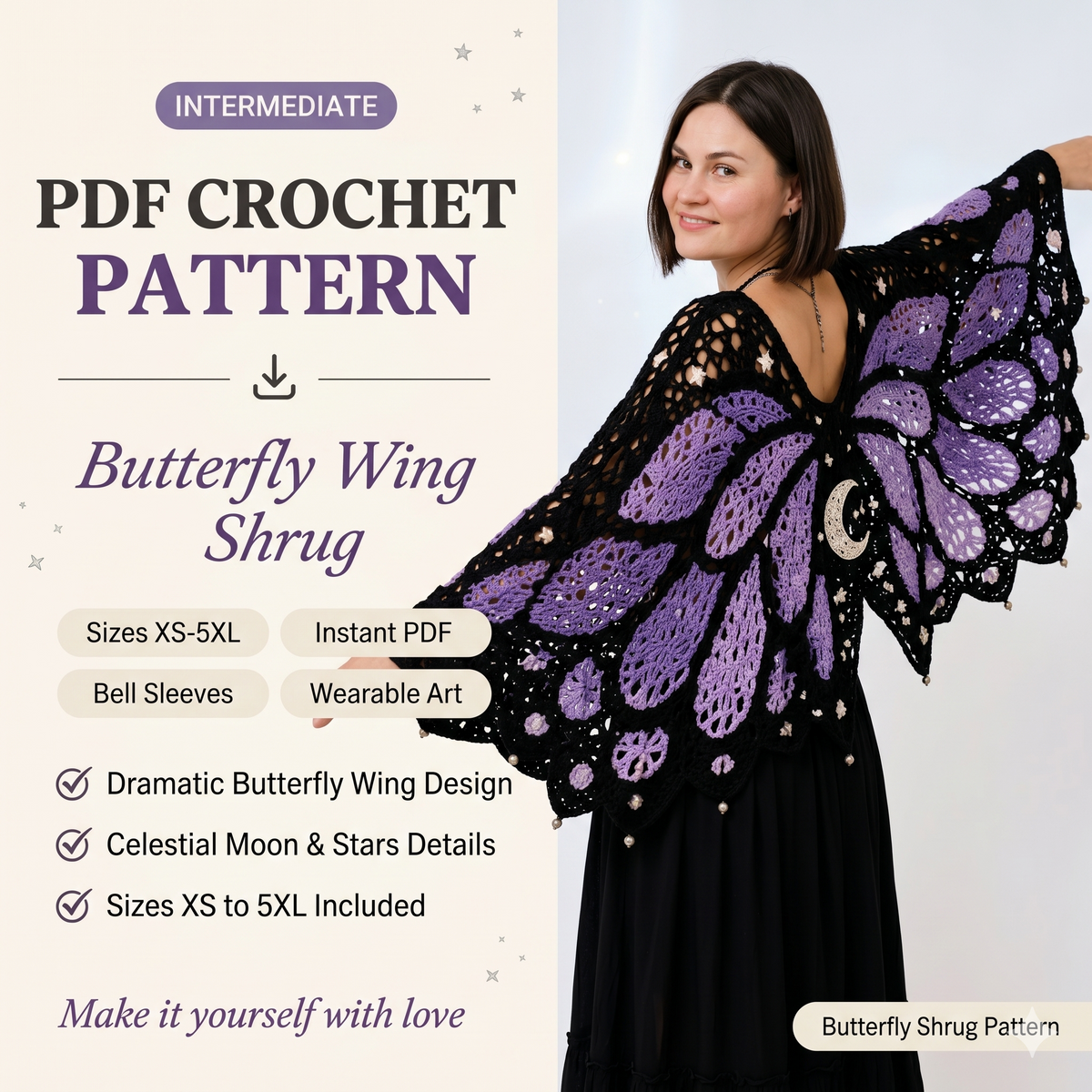 Monarch Butterfly Crochet Cardigan Pattern XS-5XL