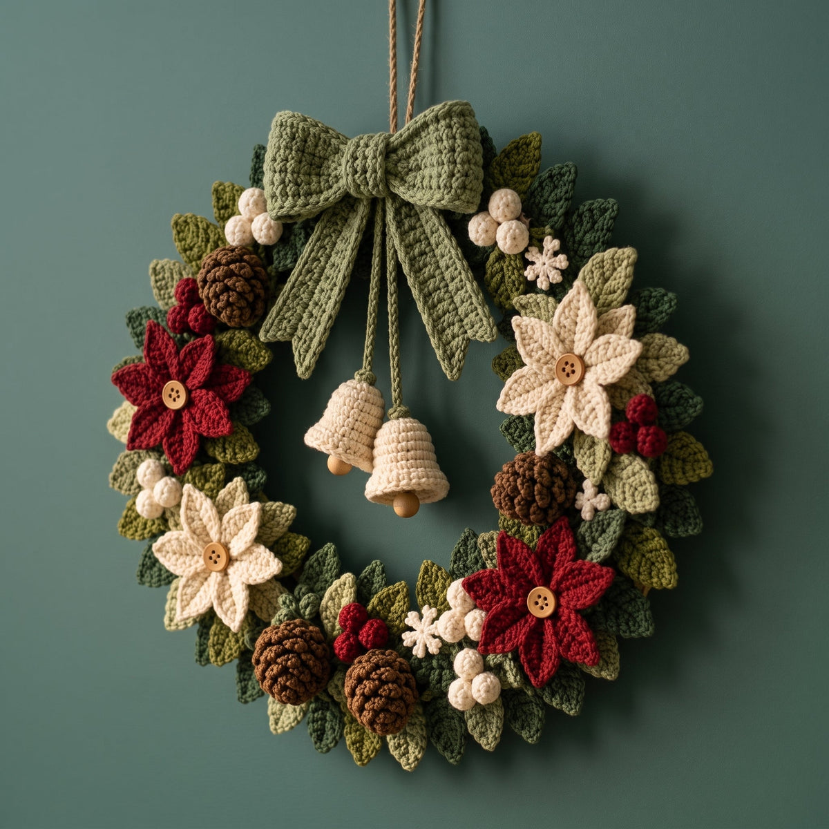 Poinsettia Christmas Wreath Crochet Pattern — example project 2