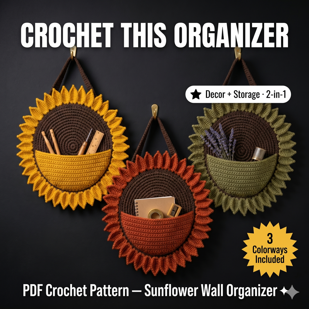 Sunflower Wall Organizer Crochet Pattern — image 2