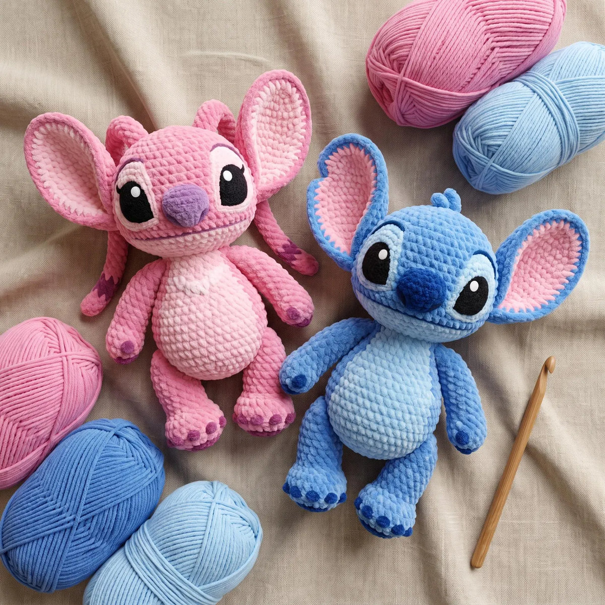 Blue & Pink Big-Eared Pair Crochet Pattern