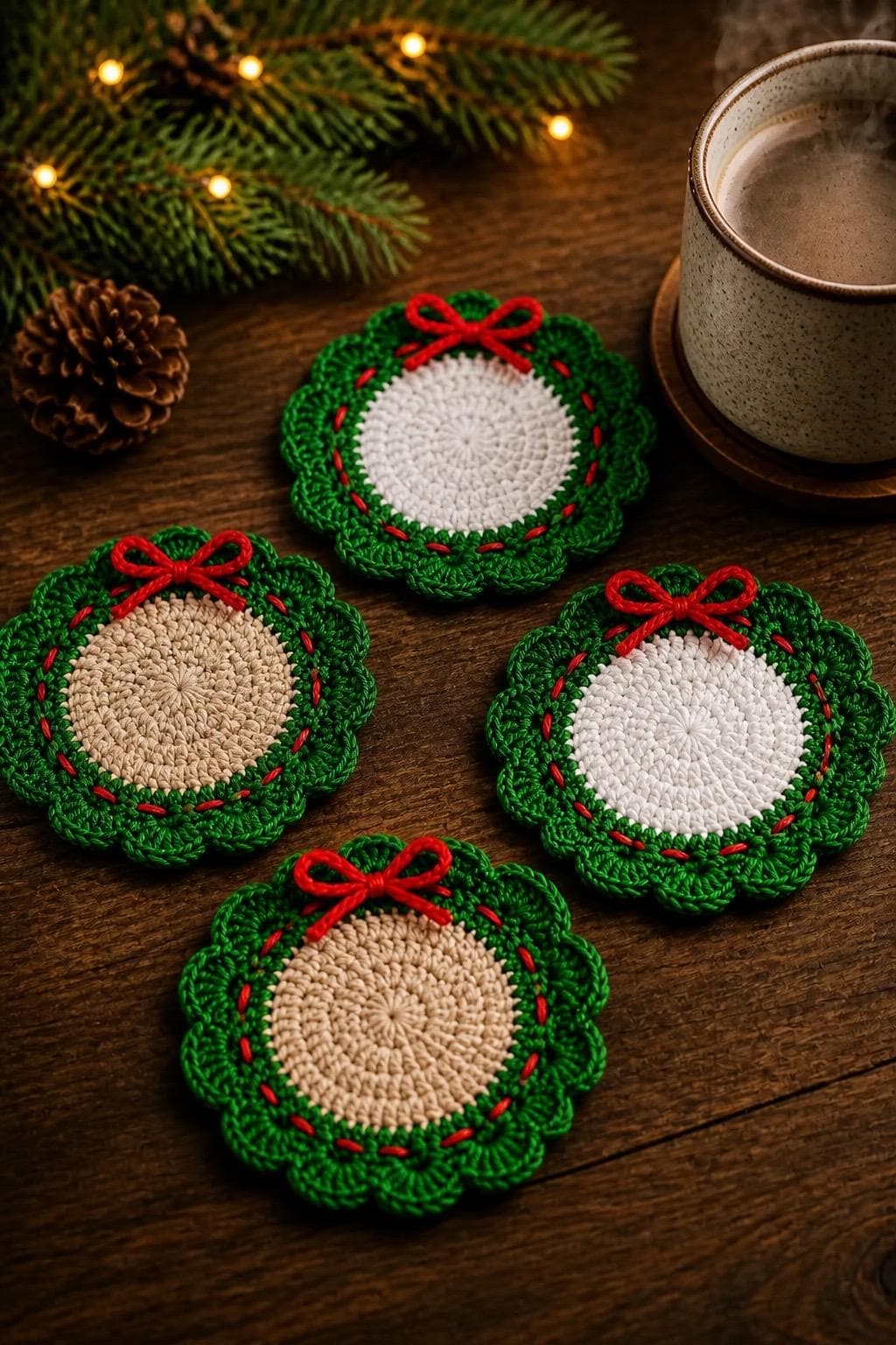 Christmas Wreath Coaster Crochet Pattern — example project 2