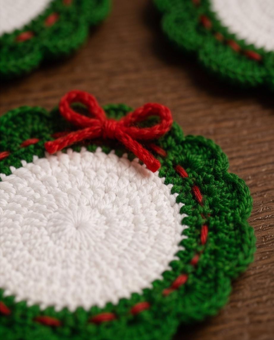 Christmas Wreath Coaster Crochet Pattern — example project 3