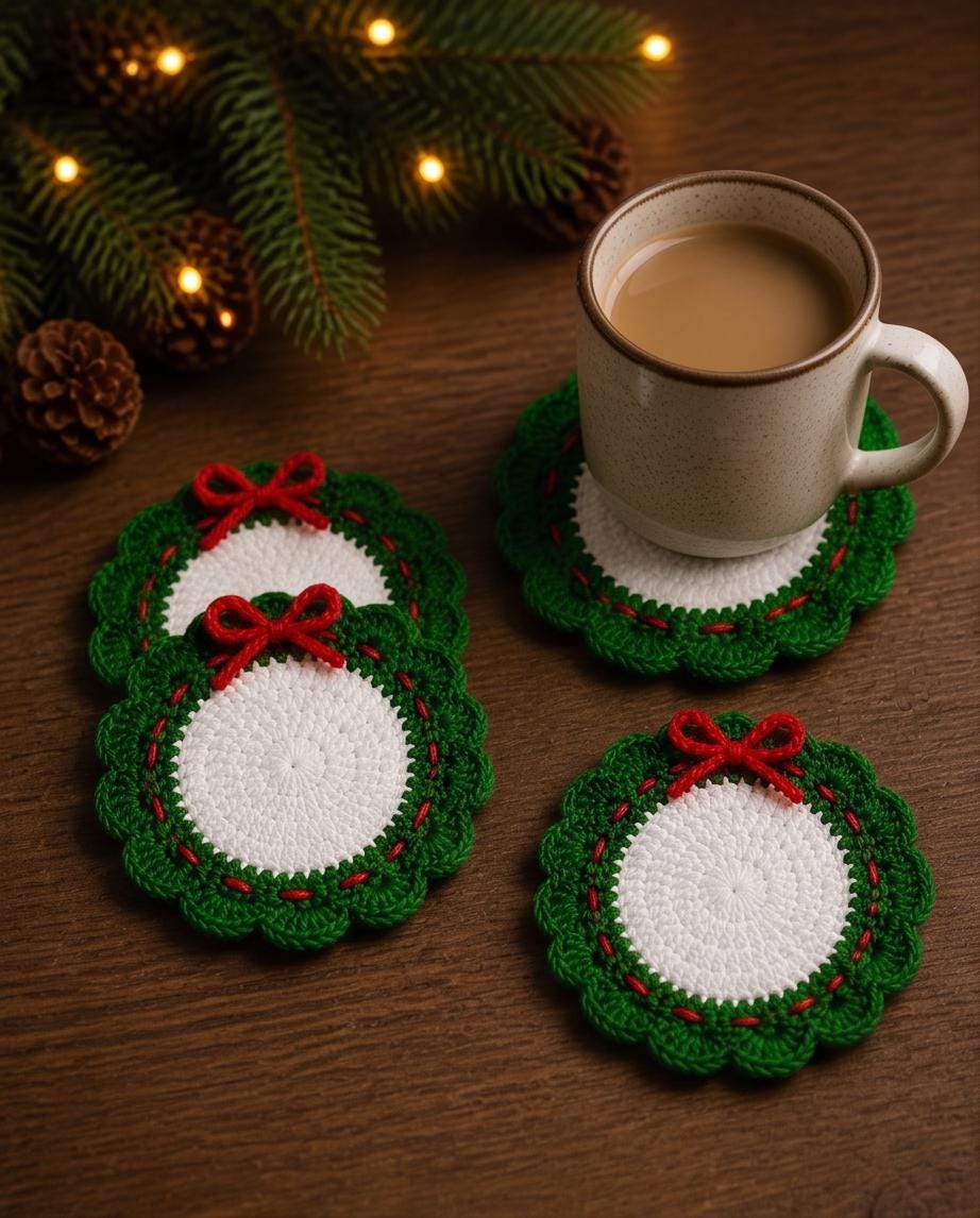 Christmas Wreath Coaster Crochet Pattern — example project 1