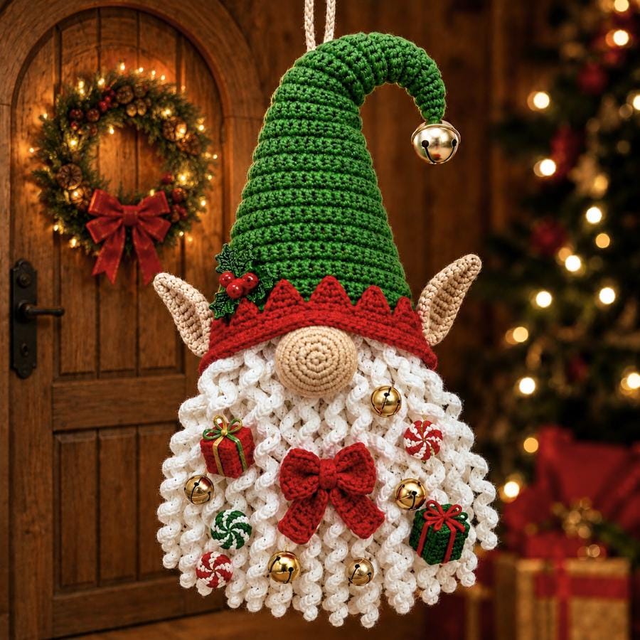 3 in 1 Christmas Gnome Door Hanger Crochet Pattern — example project 4