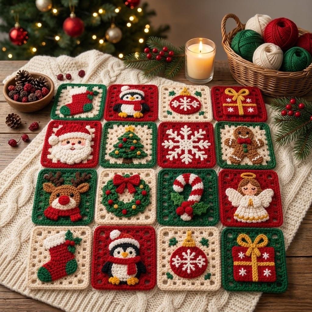 12 in 1 Christmas Granny Square Crochet Pattern — example project 4
