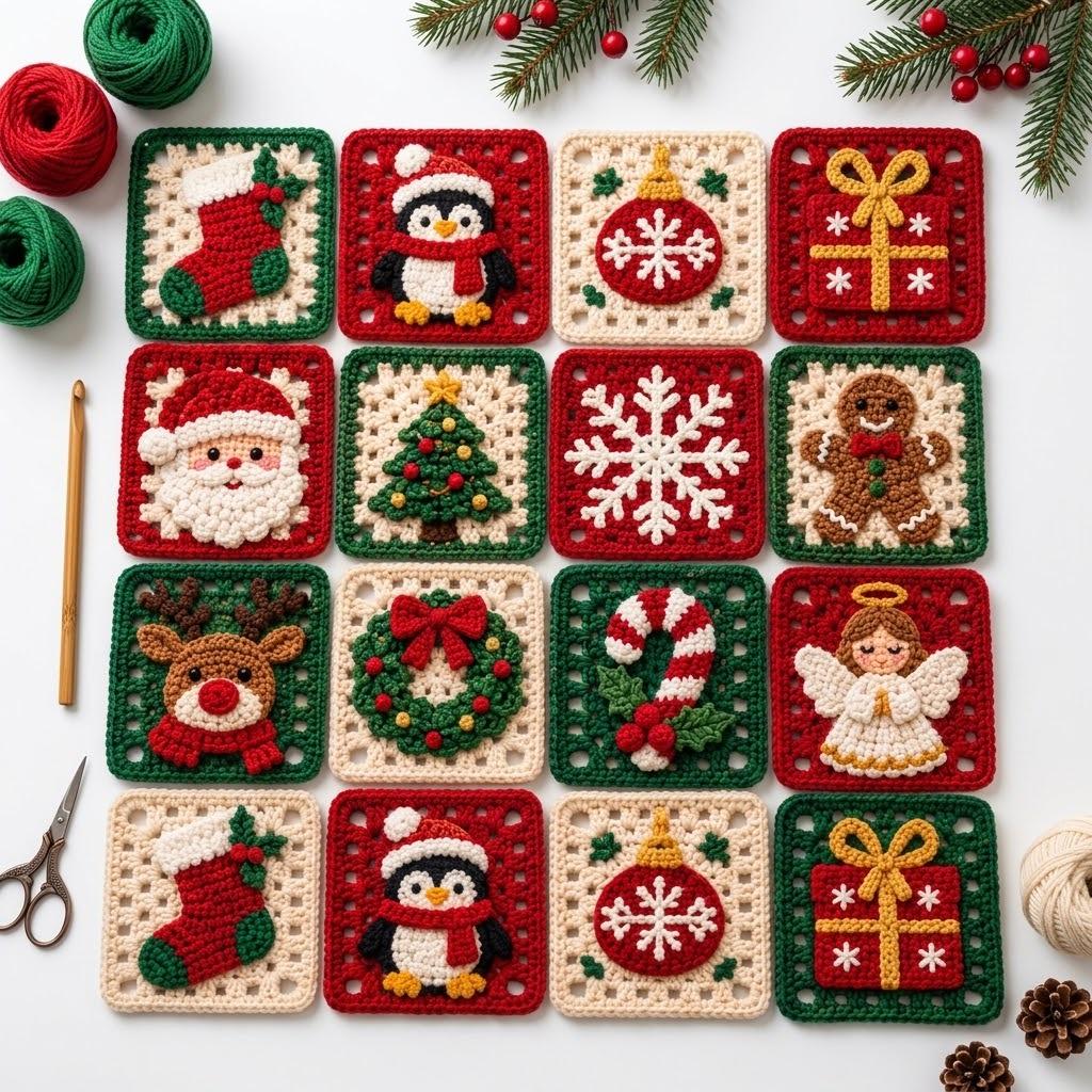 12 in 1 Christmas Granny Square Crochet Pattern — example project 2