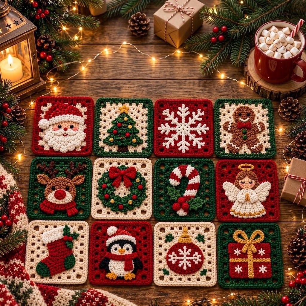 12 in 1 Christmas Granny Square Crochet Pattern — example project 3