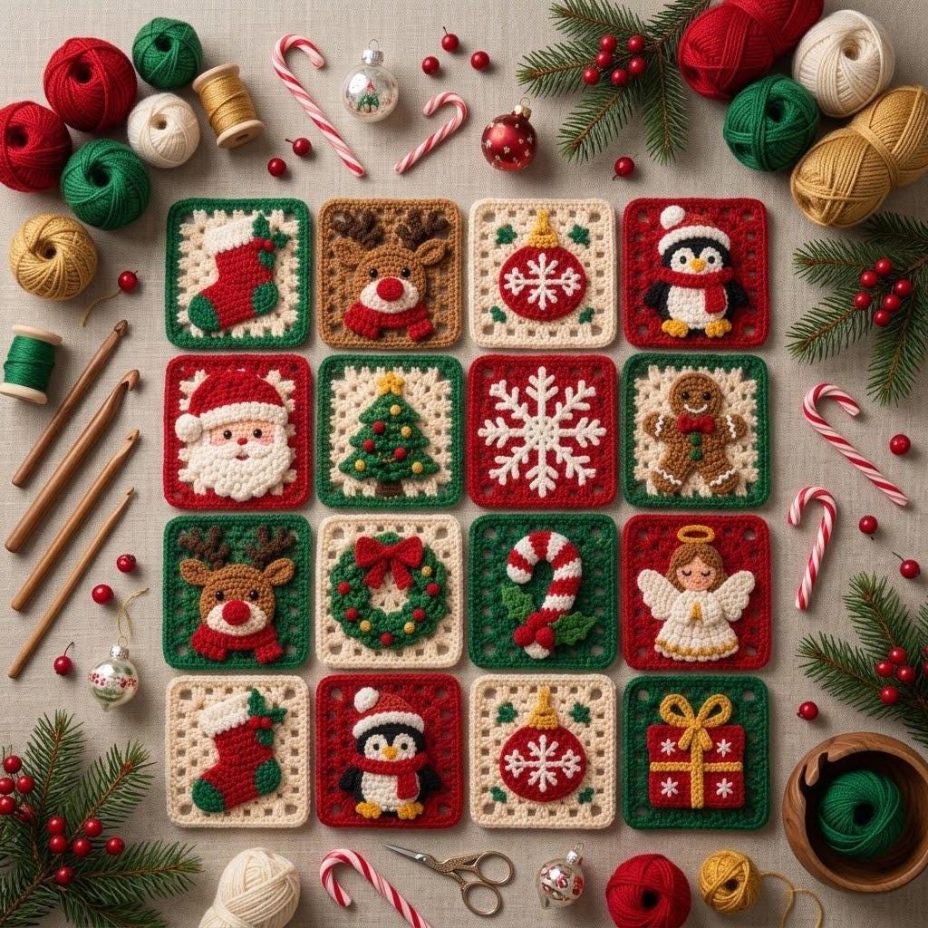 12 in 1 Christmas Granny Square Crochet Pattern — example project 6
