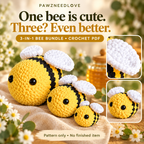 3-in-1 Amigurumi Bee Crochet Pattern detail collage — digital PDF pattern, no physical item