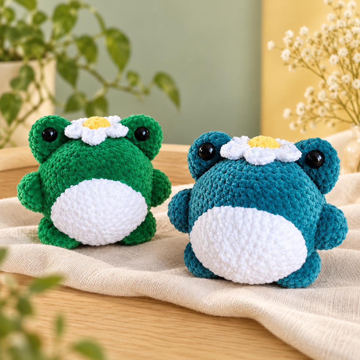 Daisy Frog Amigurumi Crochet Pattern — finished-project example from a digital PDF pattern