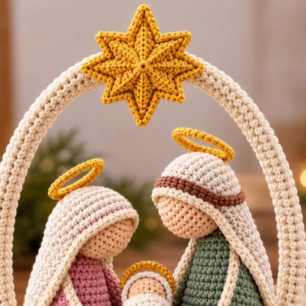 Crochet Nativity arch and gold star detail