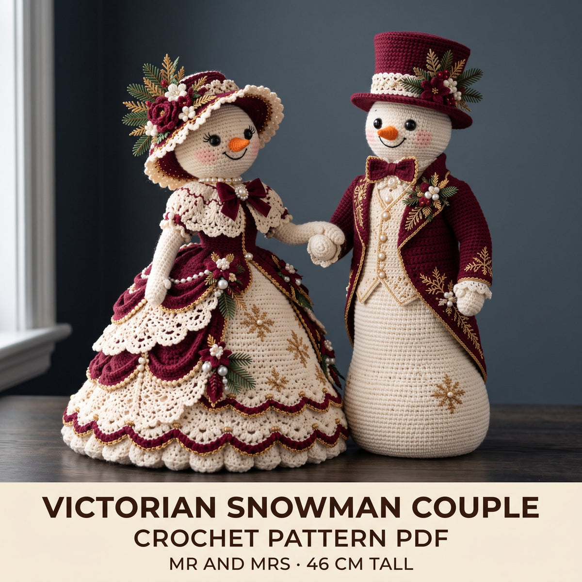 Victorian Snowman Couple Crochet Pattern PDF