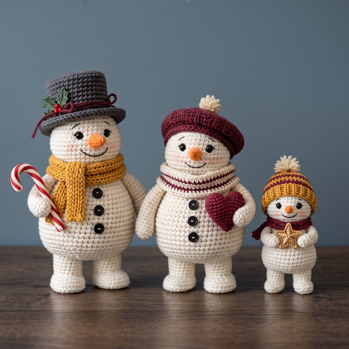 Papa, Mama and Baby snowman crochet family