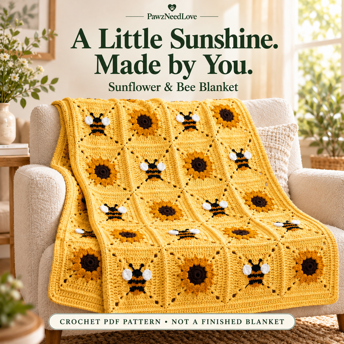 Sunflower & Bee Blanket Crochet Pattern