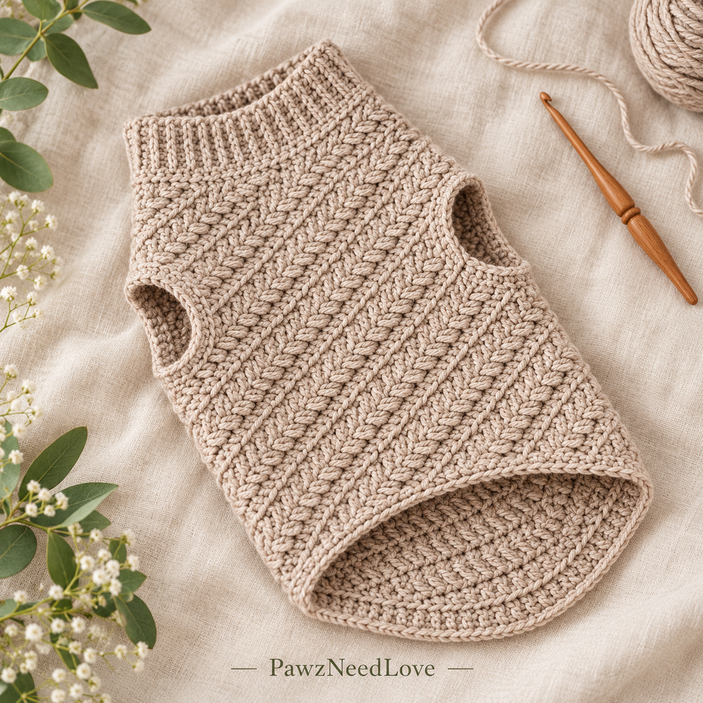 AI-styled close view of oat-colored Wheat Stitch dog sweater